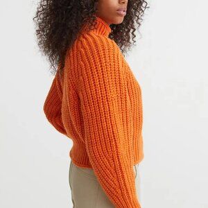 H&M Orange Chunky Knit Turtleneck Sweater